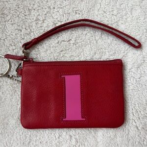 NEW Rolfs Red Leather Wristlet with Pink Monogram L
